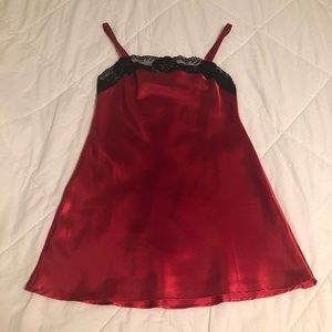 Red satin slip dress